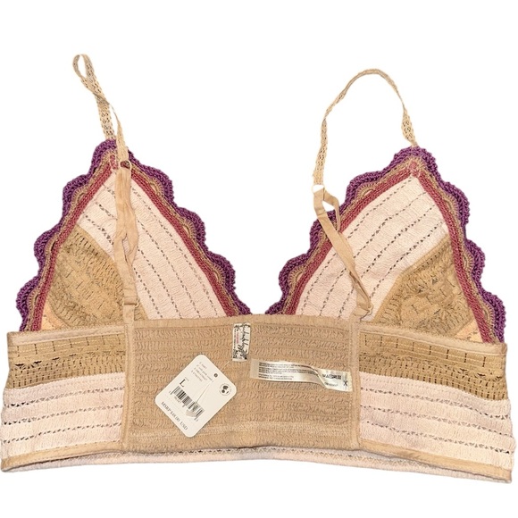 Free People Another Weekend Longline Lace Crochet Cream Tan Purple Bralette L - Picture 5 of 9